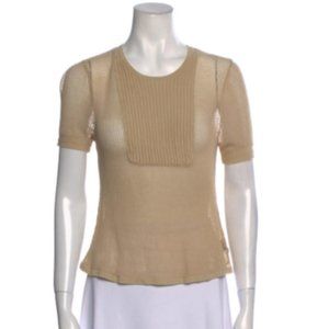 HANLEY MELLON Crew Neck Short Sleeve blouse top tan neutral nude sz